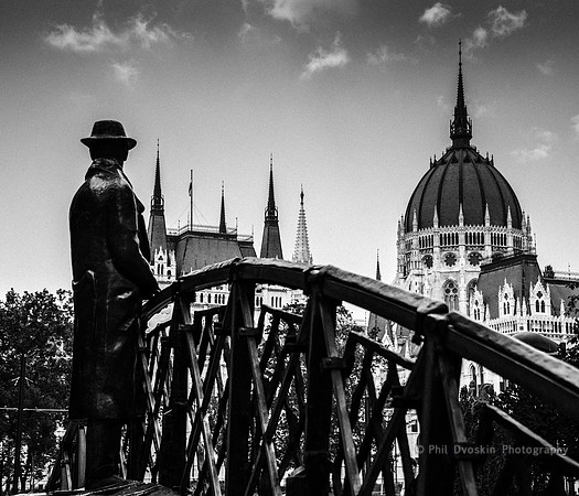 Man on Bridge Parliament Budapest