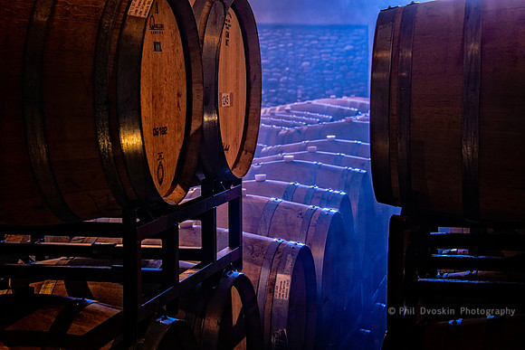 Barrels of Chilean wine